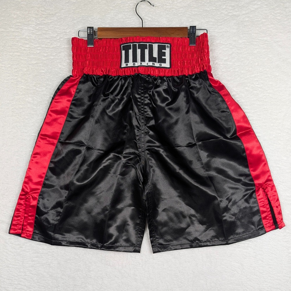 Title Boxing Trunks Mens Small Black Red Satin MMA Fight Shorts Shiny Dazzle